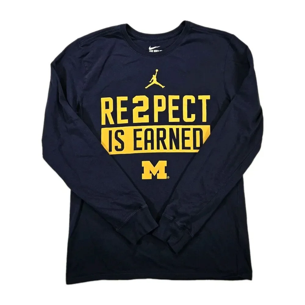 Mens Nike Jordan Michigan Wolverines Long Sleeve T Shirt Medium Blue